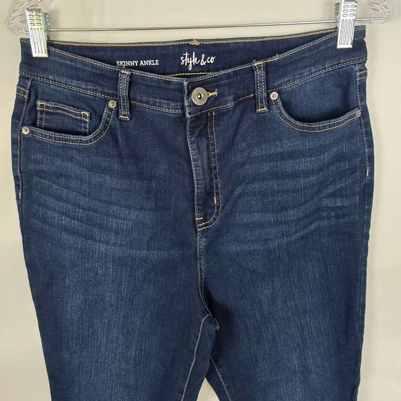 Style & Co Jeans Women's 12P Blue Dark Wash Skinny Ankle - Picture 2 of 16